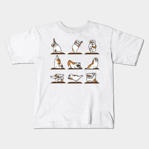 Funny bulldog yoga pose Kids T-Shirt by MasutaroOracle